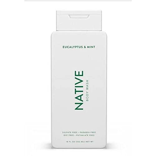 Native Body Wash Eucalyptus & Mint bottle with pump, convenient daily use.