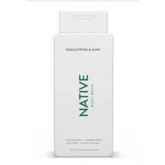 Native Body Wash Eucalyptus & Mint bottle with pump, convenient daily use.