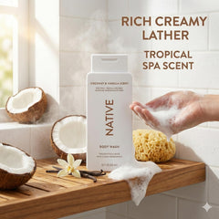 Native body wash in shower with rich lather and clean scent