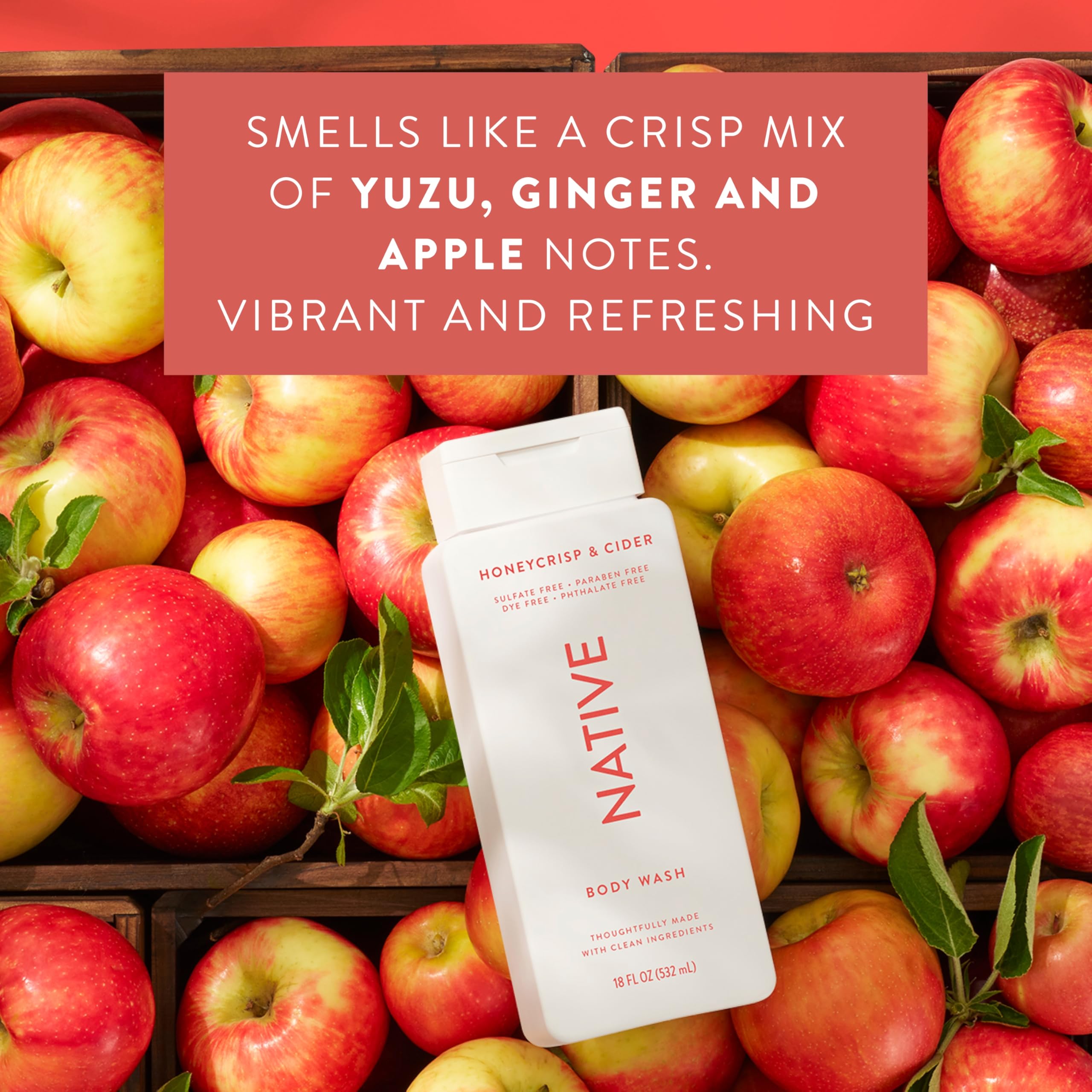 Native Body Wash label close-up highlights a sulfate-free formula gentle on skin.