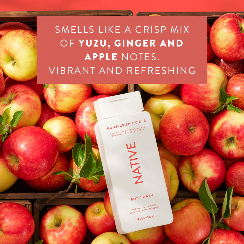 Native Body Wash label close-up highlights a sulfate-free formula gentle on skin.