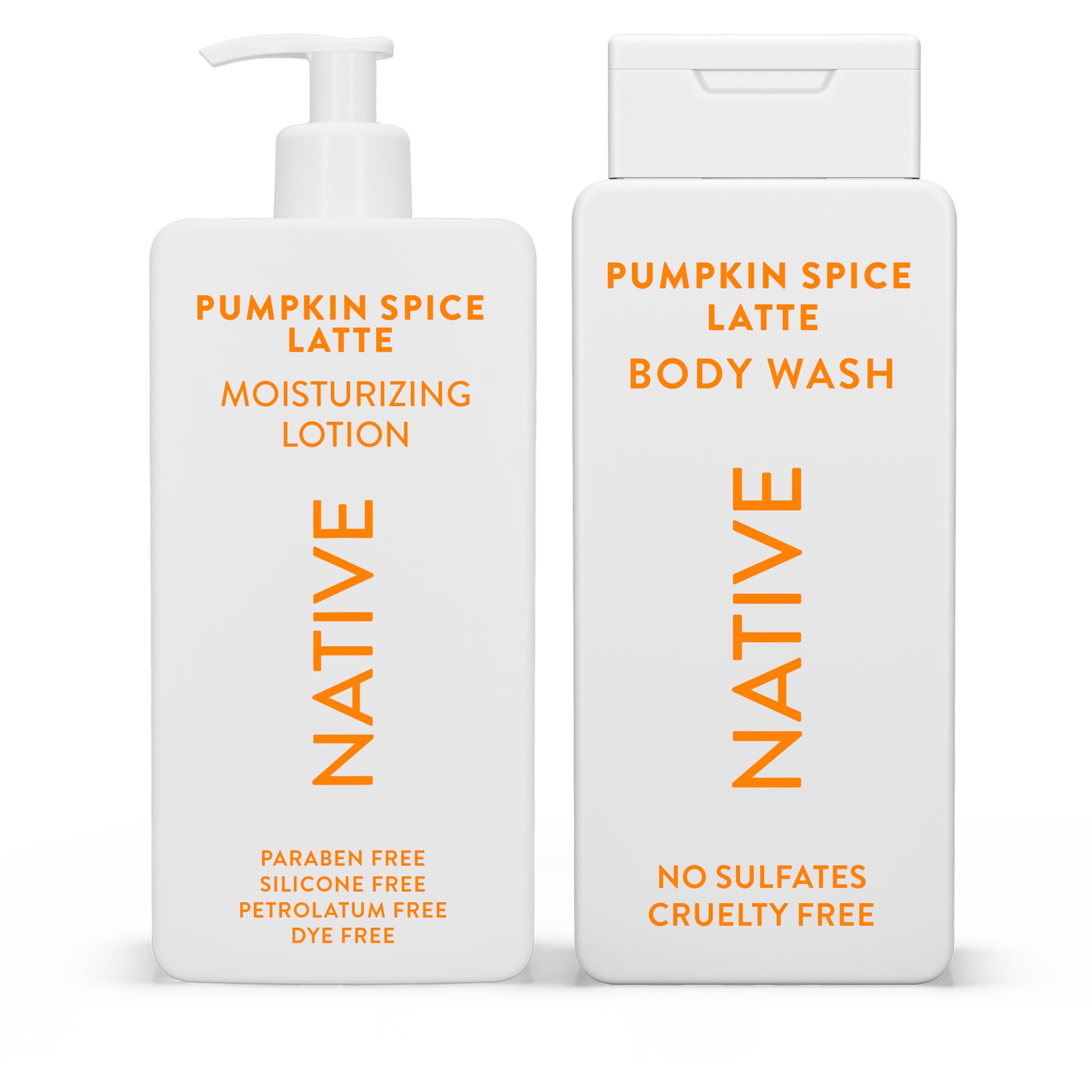 Native Body Wash Pumpkin Spice Latte bottle hydrates skin with a cozy autumn scent