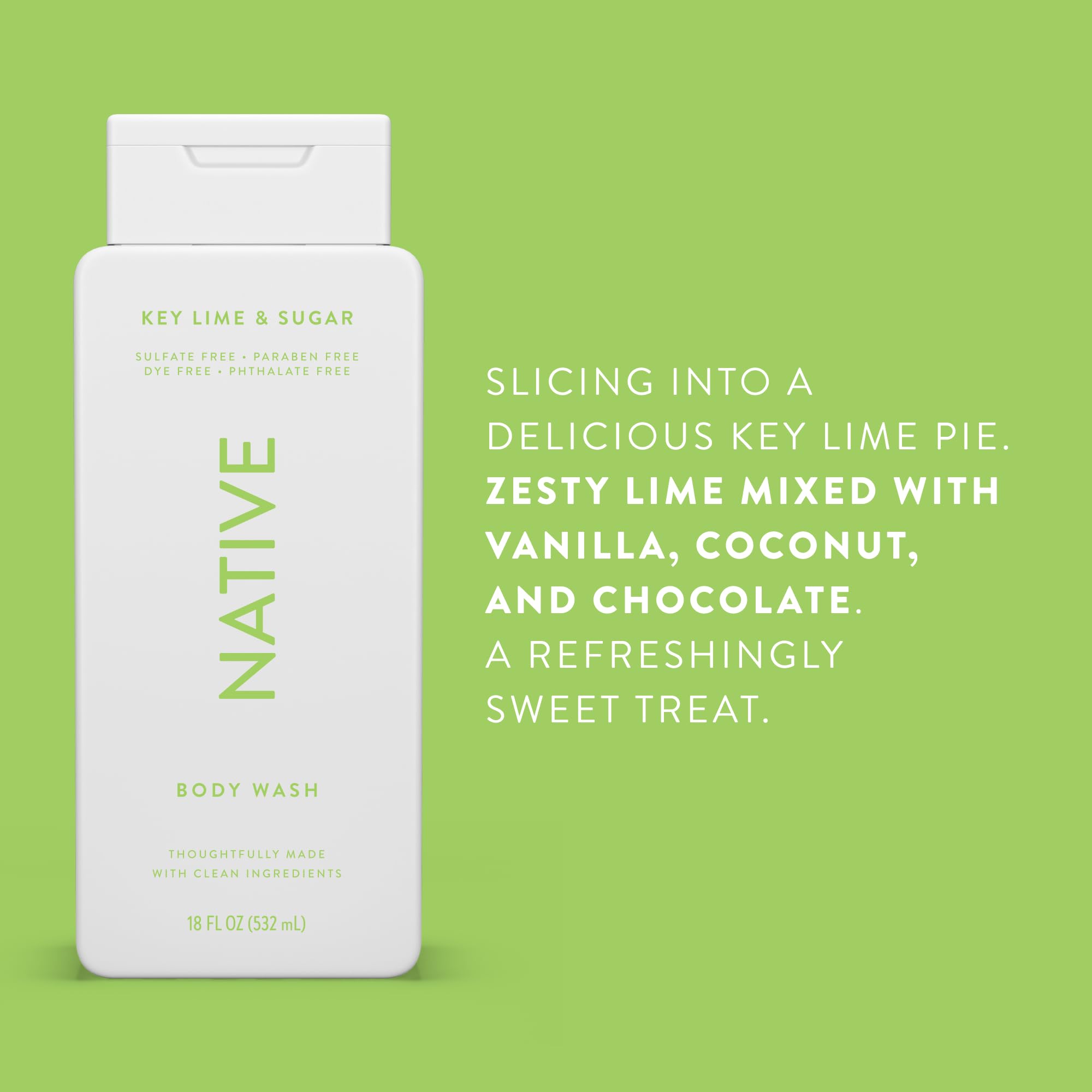 Native Body Wash refreshing key lime scent boosts shower mood.
