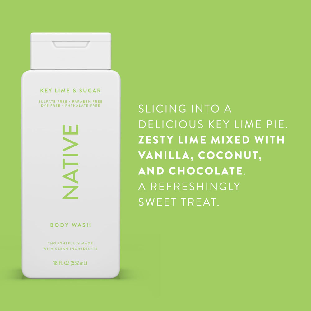 Native Body Wash refreshing key lime scent boosts shower mood.