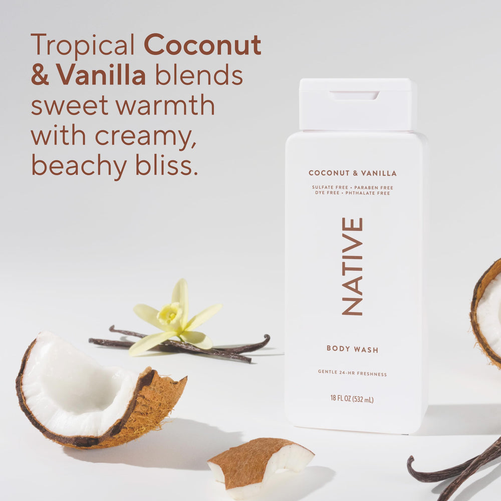 Splash shot featuring Native Body Wash for a tropical shower moment