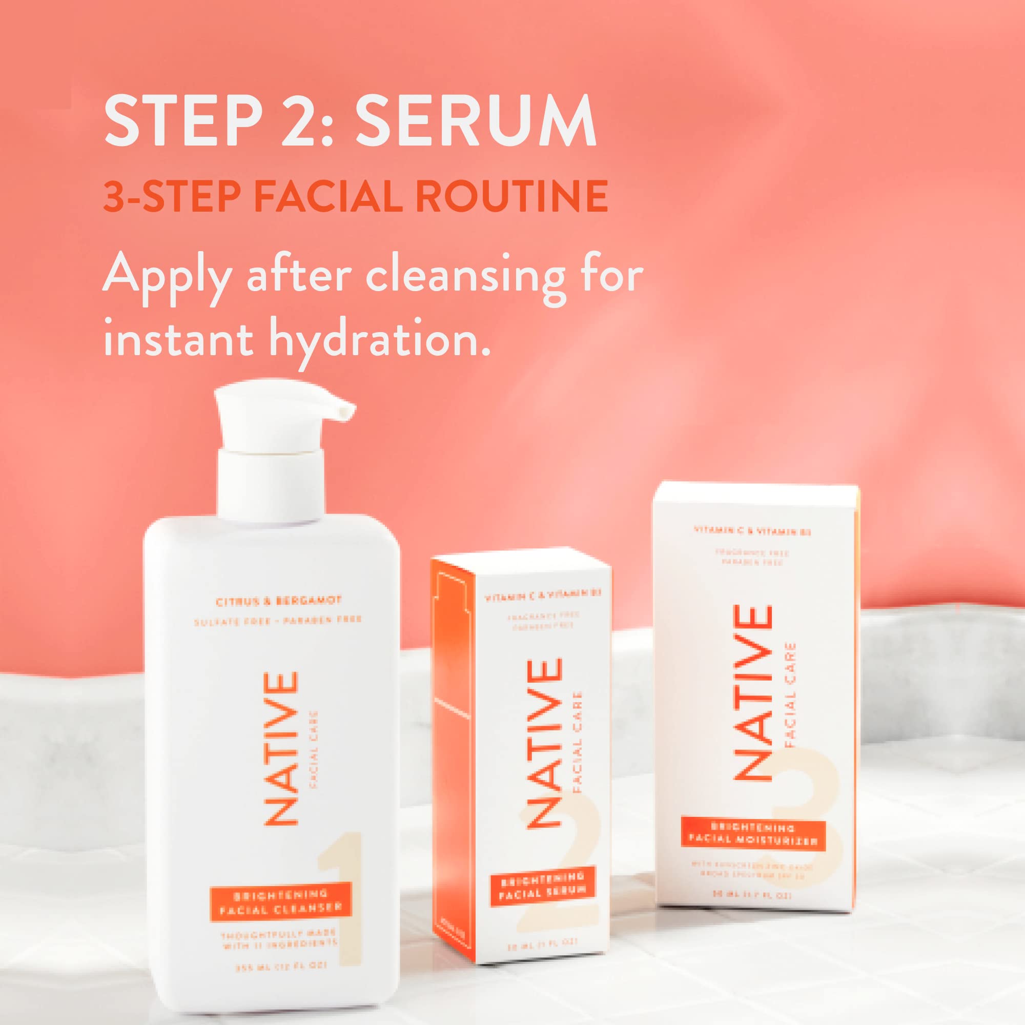 Hand applying Native Brightening Serum with quick absorption and smooth feel.