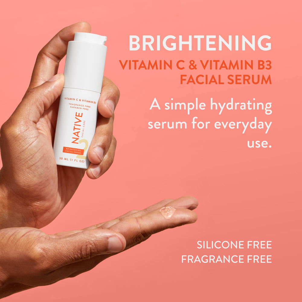 Dispensing pump of Native Brightening Serum demonstrates easy, non-greasy application.
