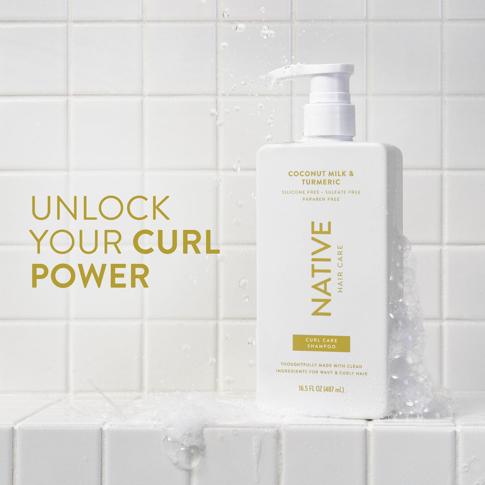 Native Coconut & Turmeric Conditioner bottle highlights moisture without dyes or sulfates