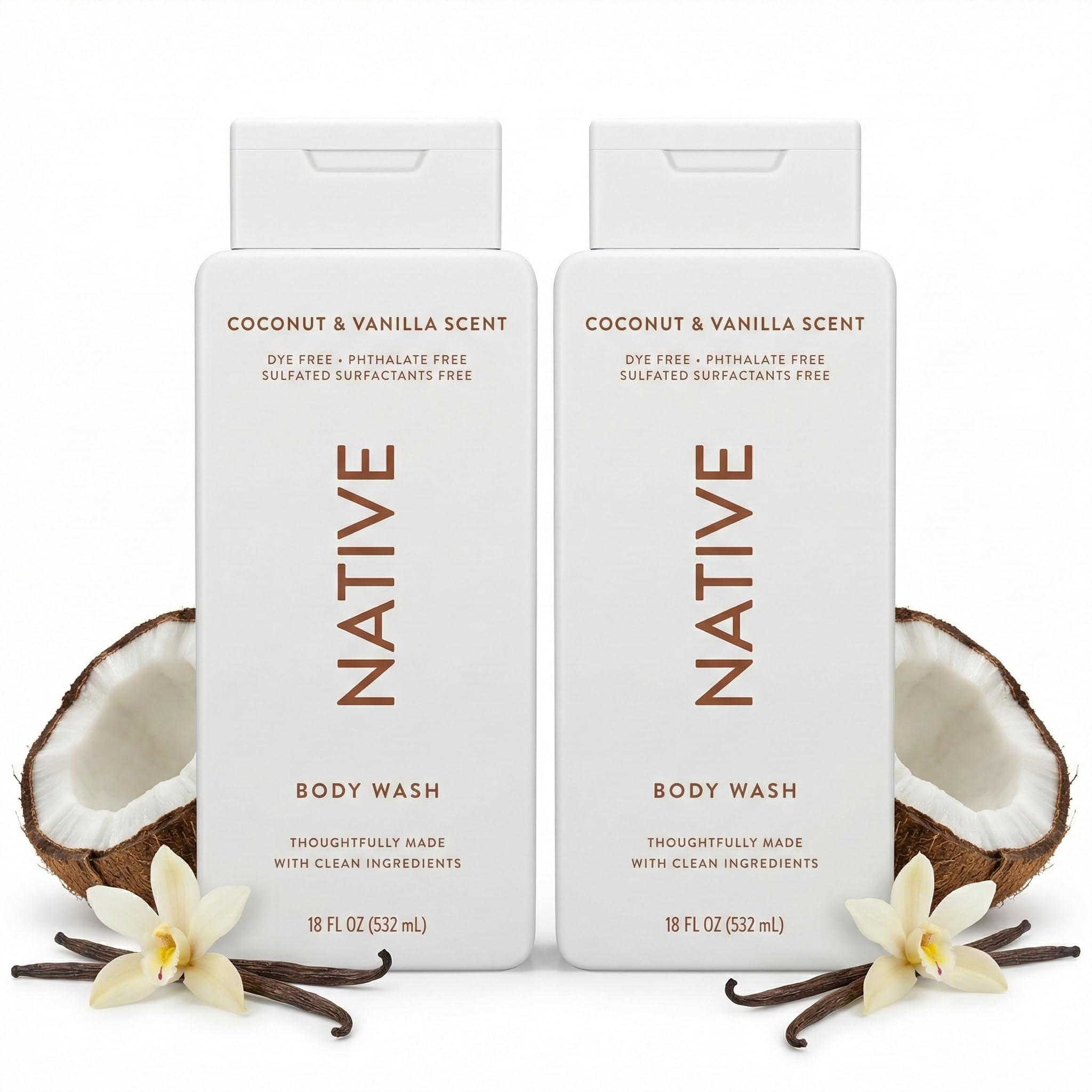 Native Coconut Vanilla 2-pack bottles on display for everyday moisturizing