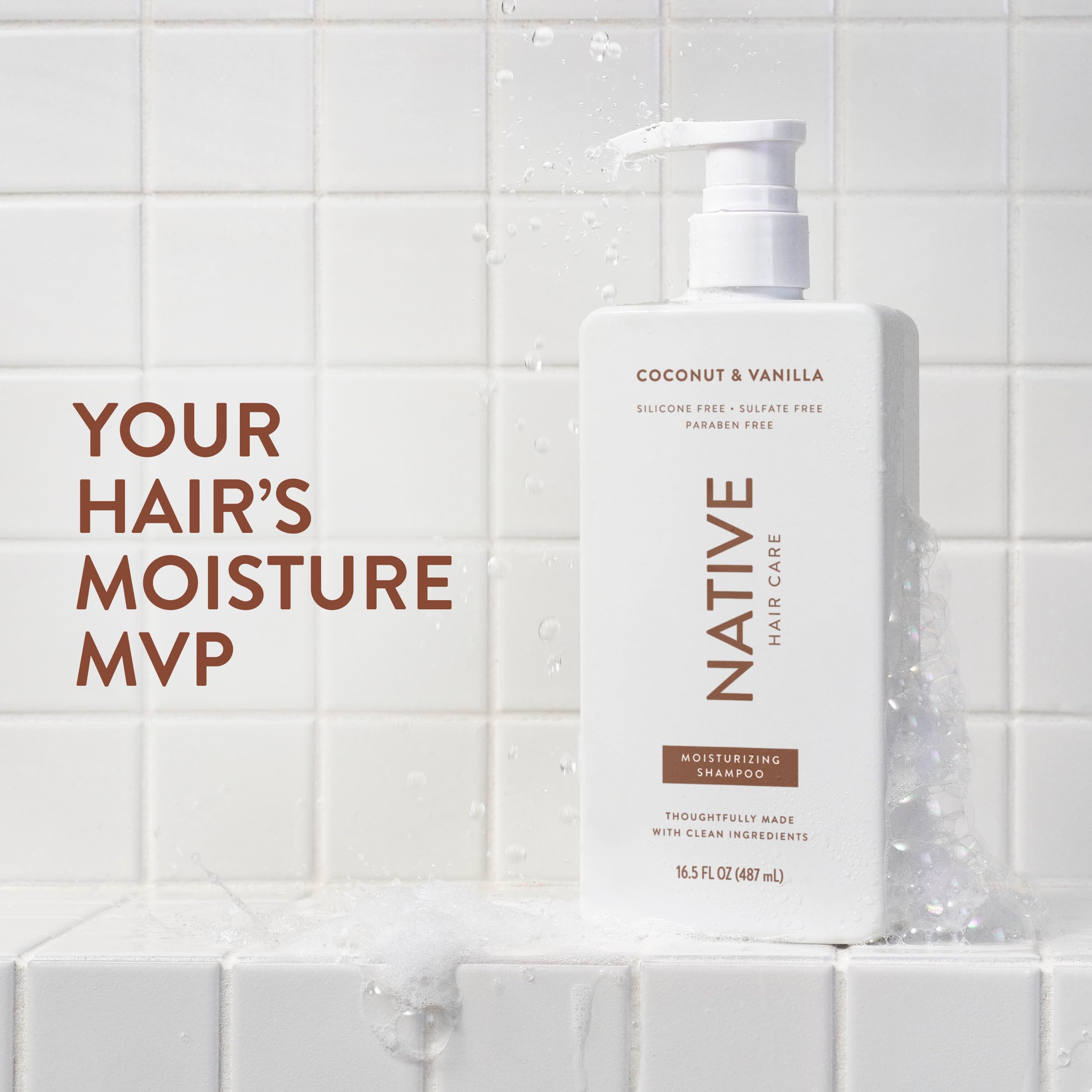 Native Coconut & Vanilla conditioner bottle highlighting moisture for smooth hair