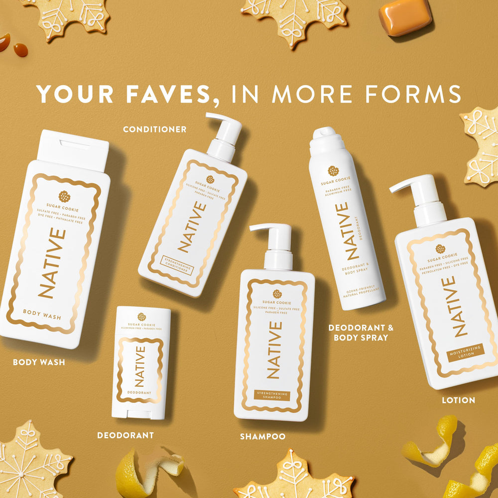 Native Deodorant Sugar Cookie scent ambiance highlights festive vibes and everyday use.