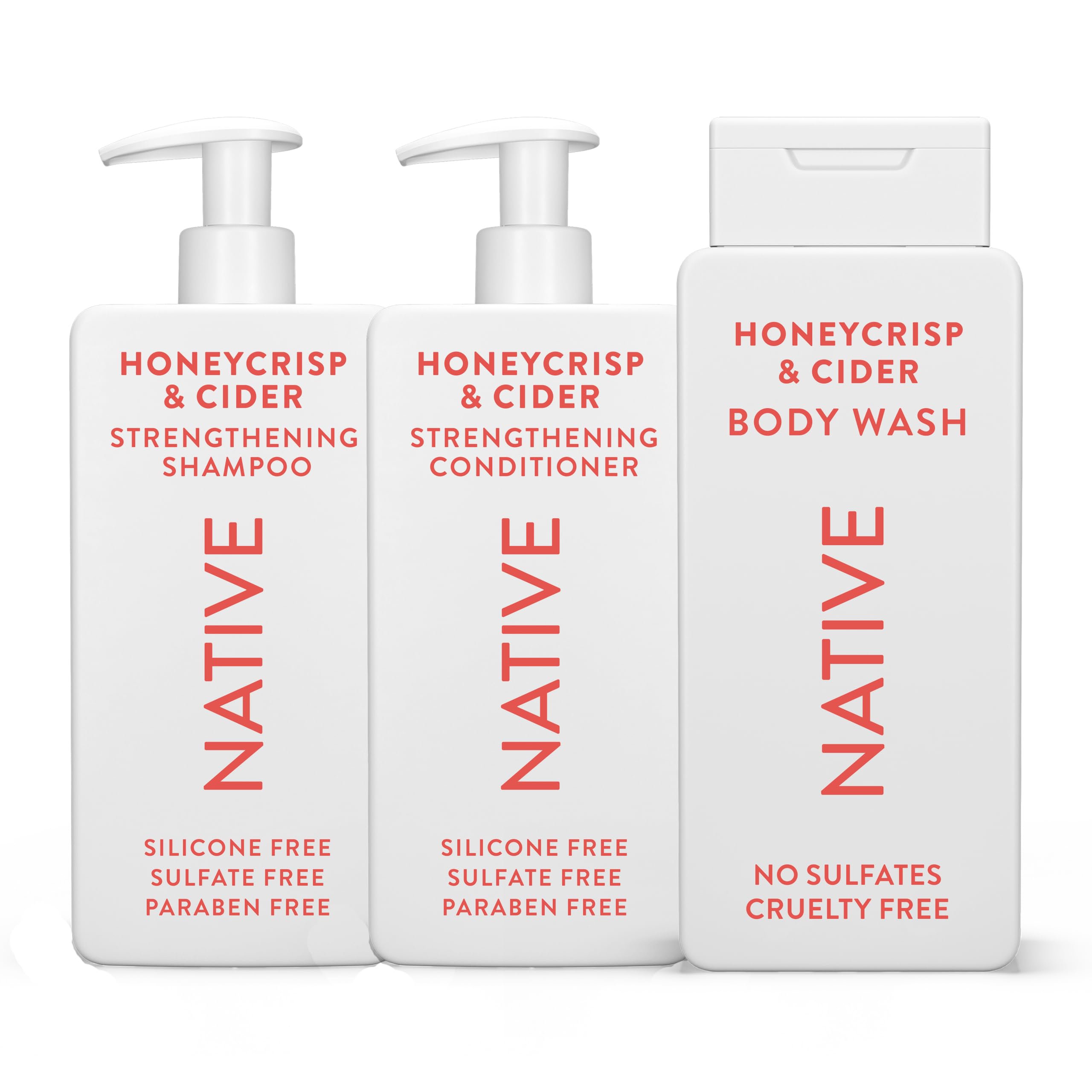 Native Honey Crisp & Cider shampoo bottle showcases a vibrant fall scent for daily washing.