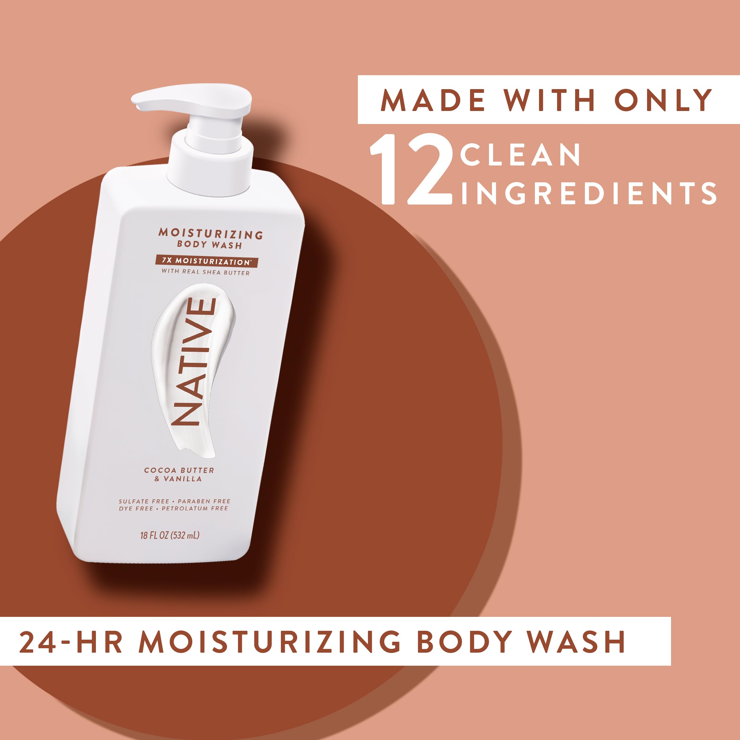 Native 12-ingredient formula graphic emphasizes soothing cleanse and skin balance