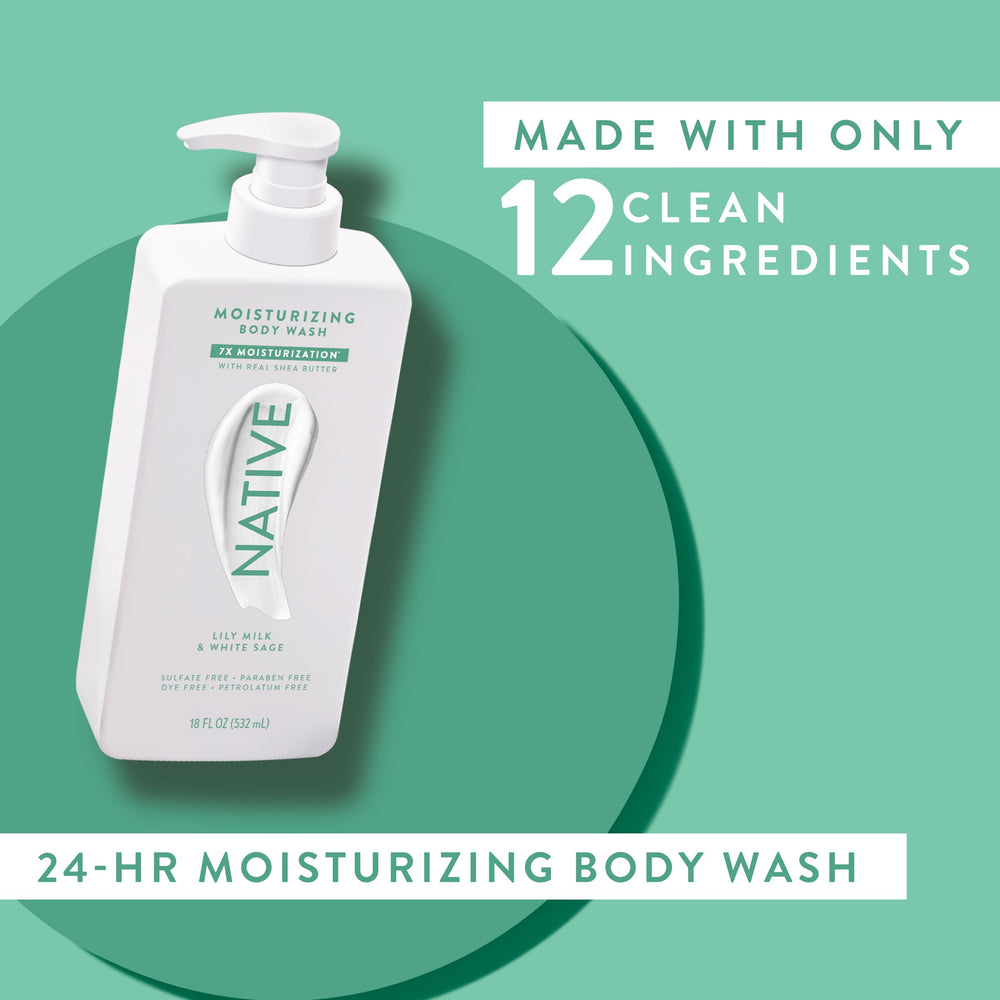 Shower scene featuring Native Lily Milk and White Sage for a refreshing cleanse.