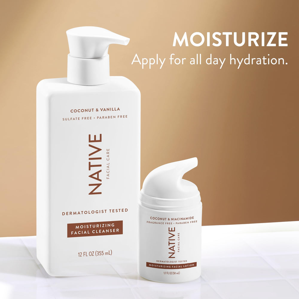 Native Moisturizing Daily Facial Moisturizer application on cheek shows hydration.