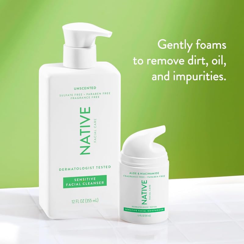 Native Sensitive Face Wash rinse action demonstrates thorough cleanup without stripping skin.
