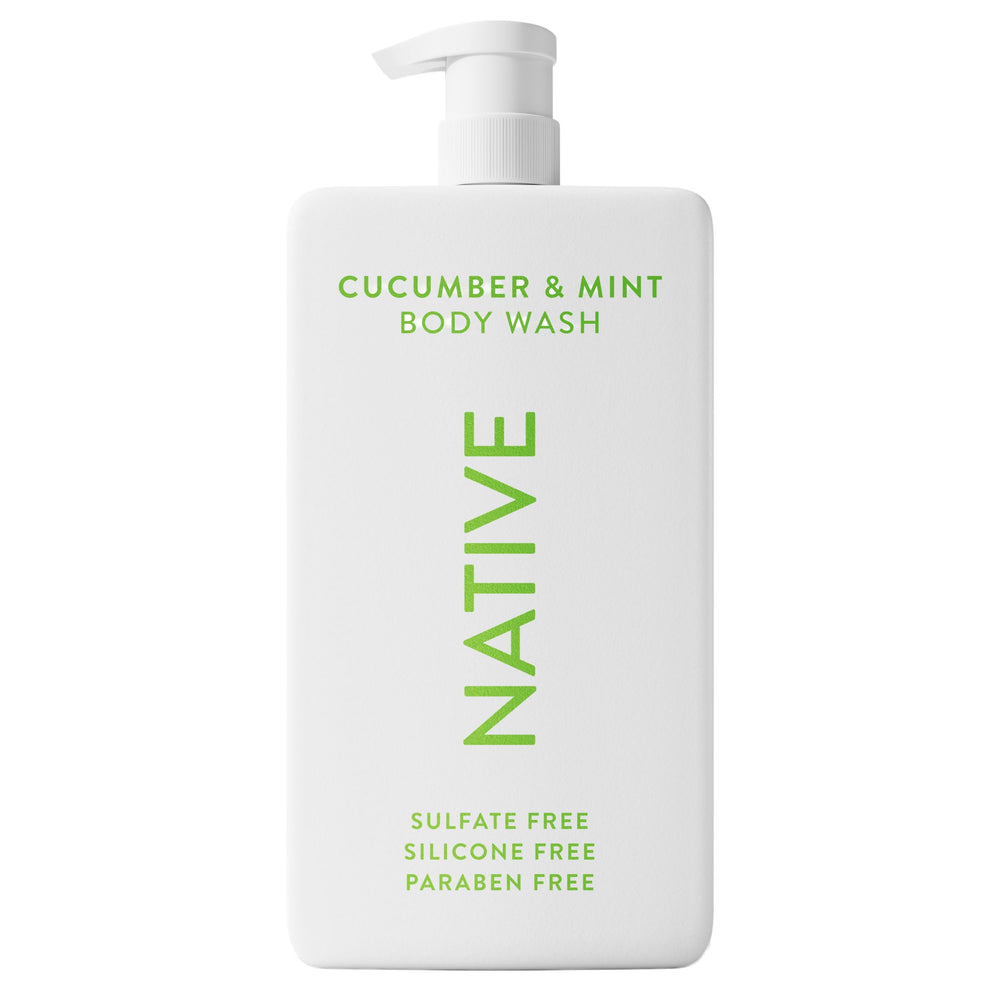 Native sulfate-free body wash bottle front view highlighting clean formula for sensitive skin.