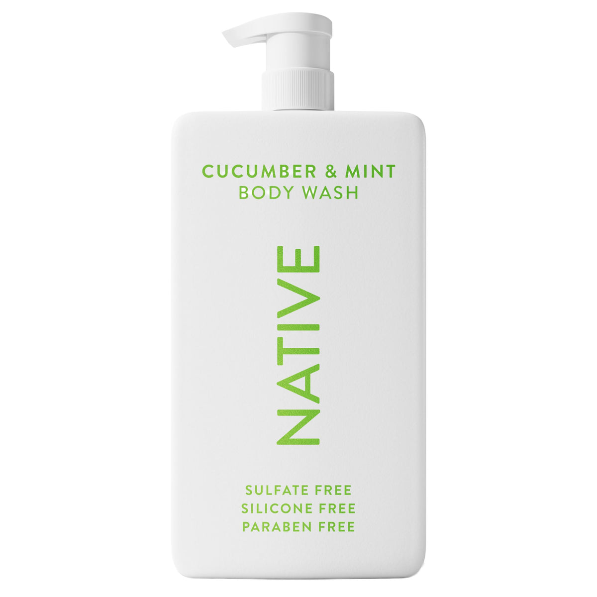 Native sulfate-free body wash bottle front view highlighting clean formula for sensitive skin.