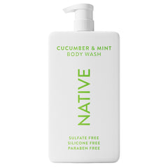 Native sulfate-free body wash bottle front view highlighting clean formula for sensitive skin.
