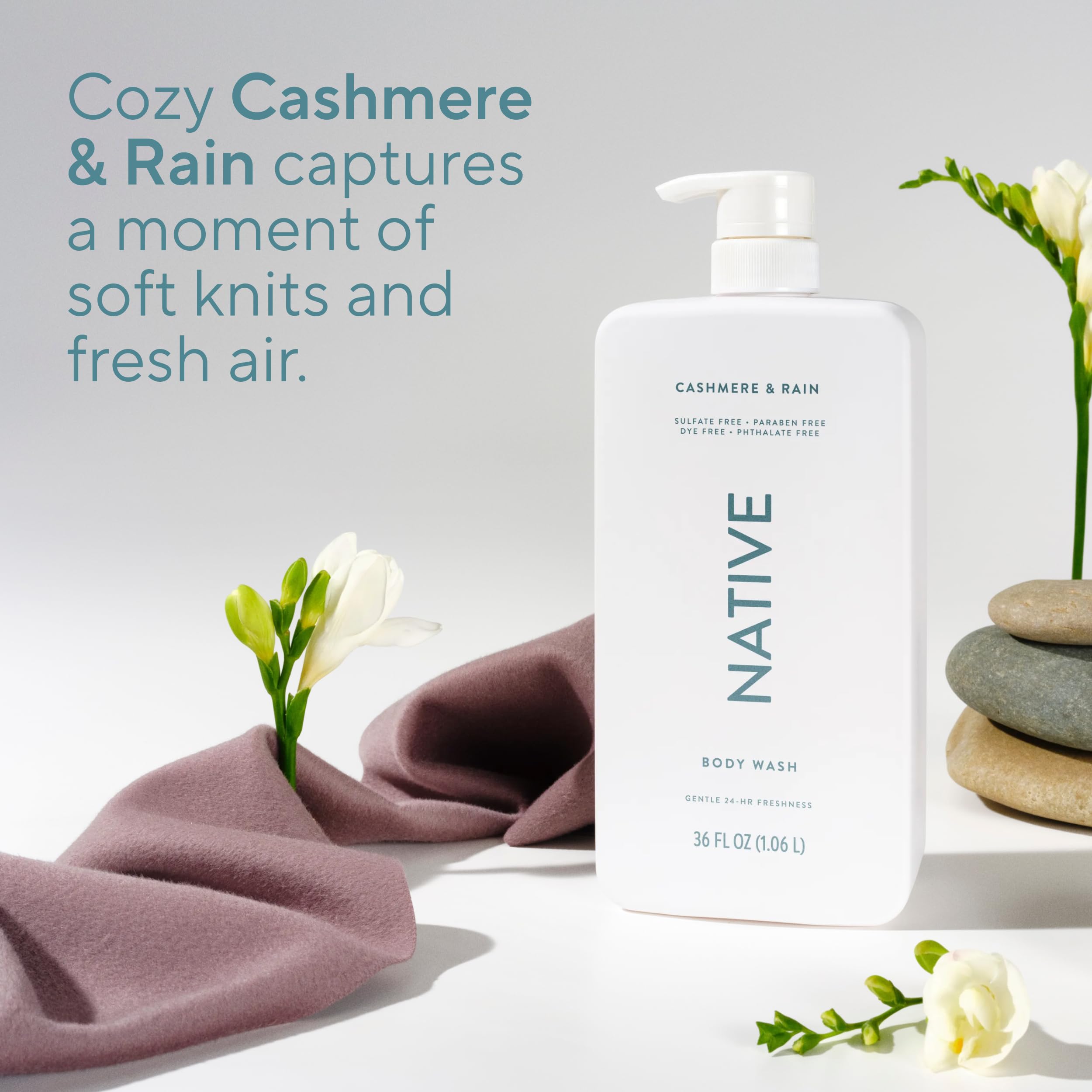 Close-up of Native 9-ingredient clean formula for gentle cleansing