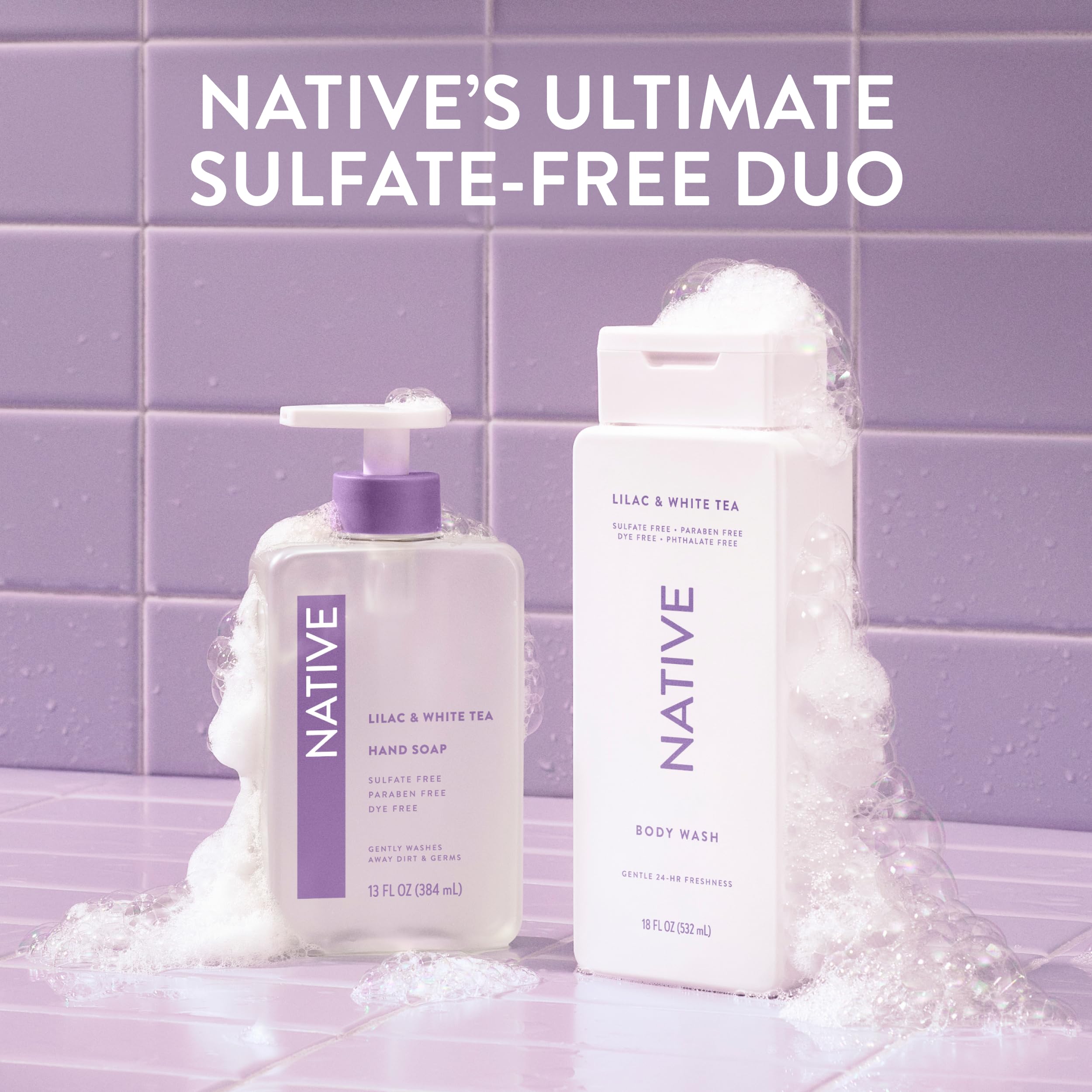 Native sulfate-free body wash with plant-based cleansers and lilac notes.