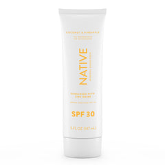 Native Sunscreen SPF 30 bottle with pineapple-coconut scent for daily protection.