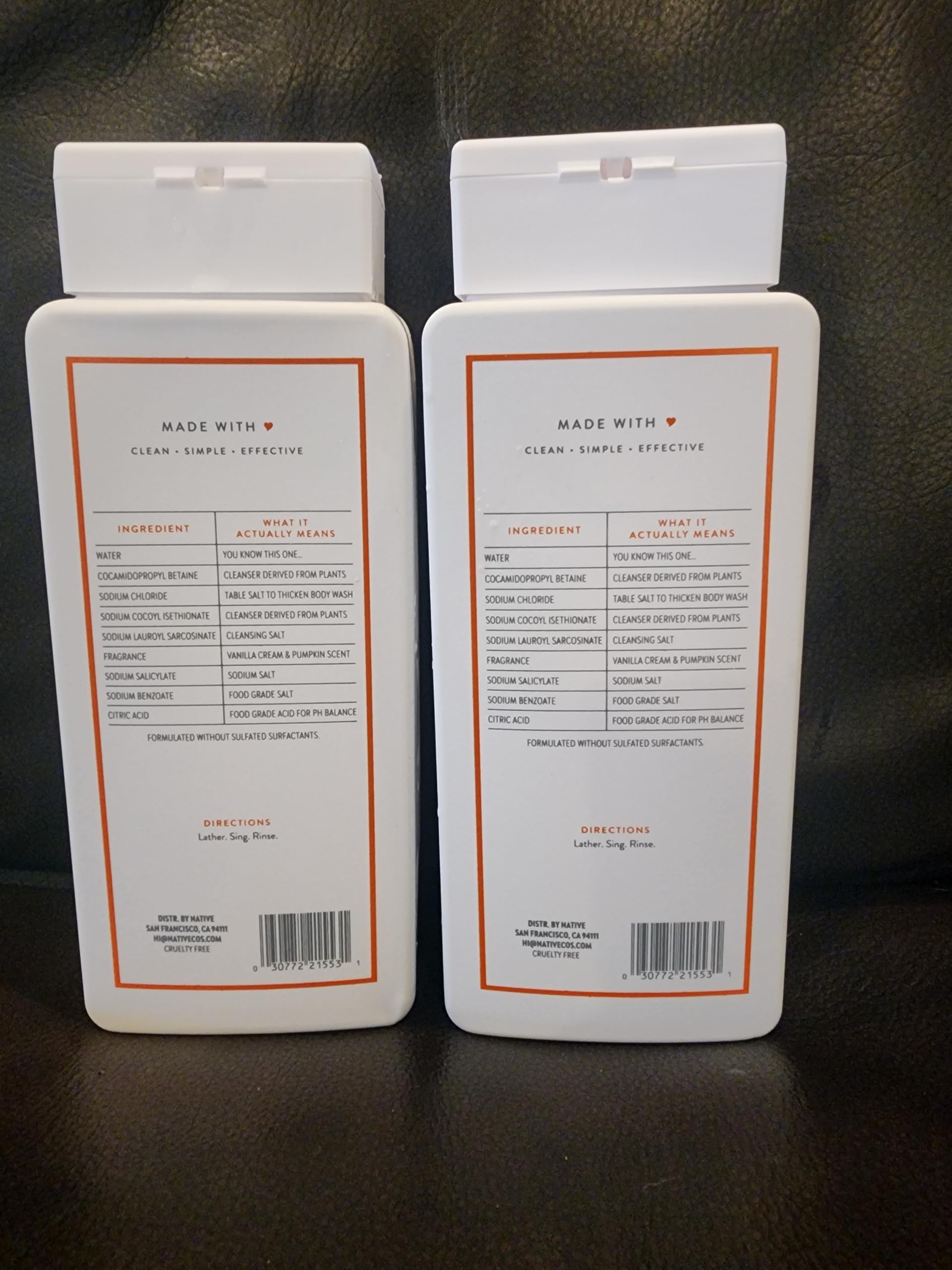 Native Vanilla Cream & Pumpkin Body Wash cap seals freshness for fall showers.