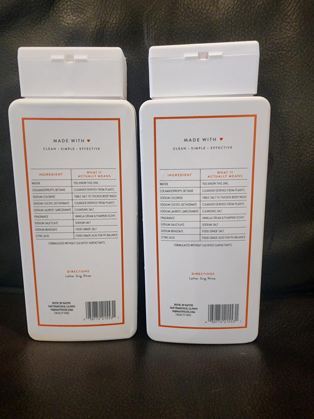 Native Vanilla Cream & Pumpkin Body Wash cap seals freshness for fall showers.