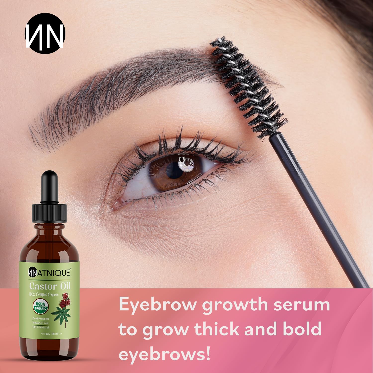 Natnique Castor Oil eyelash growth use with included applicators