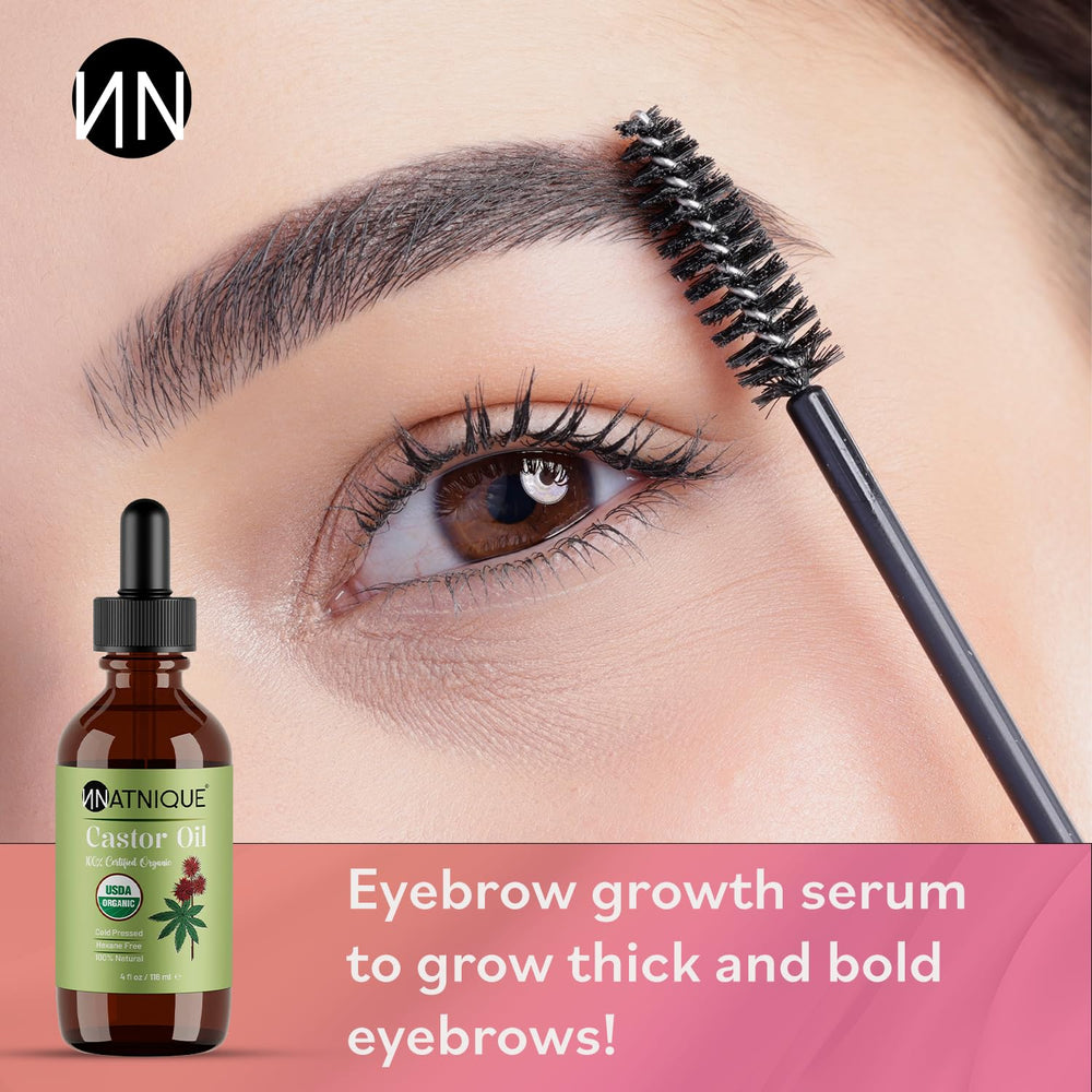 Natnique Castor Oil eyelash growth use with included applicators