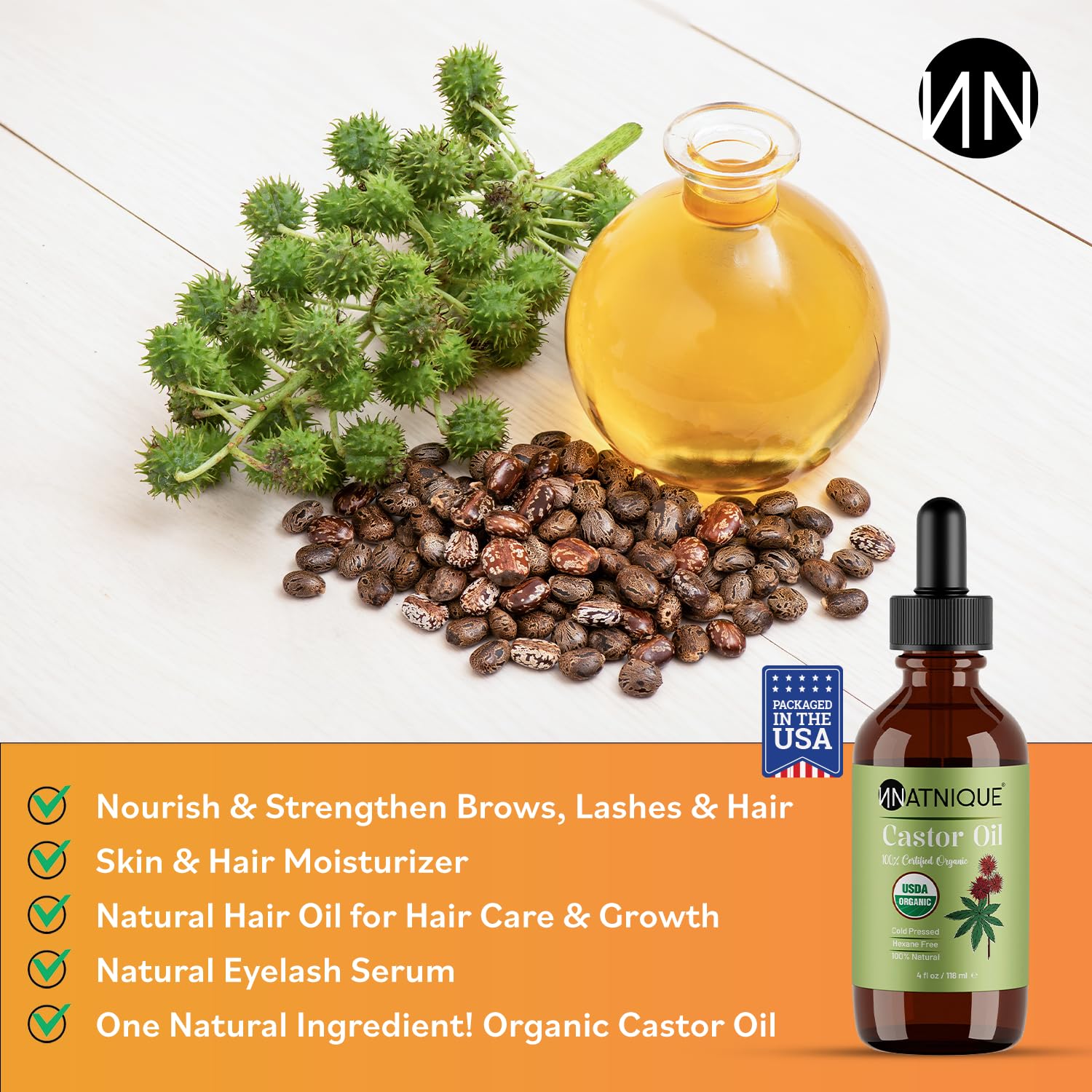 Natnique Castor Oil skin moisturizer for face and hands