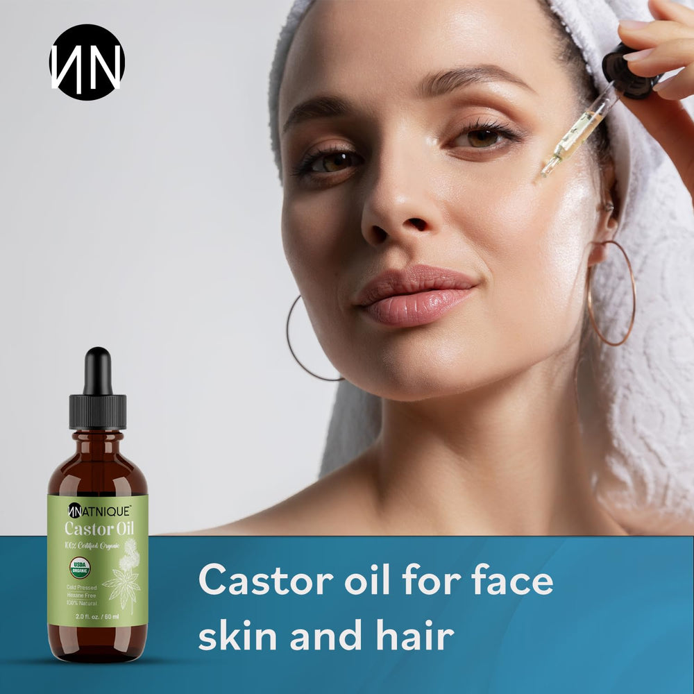 Natnique Castor Oil ingredient highlight organic hexane-free cold-pressed.