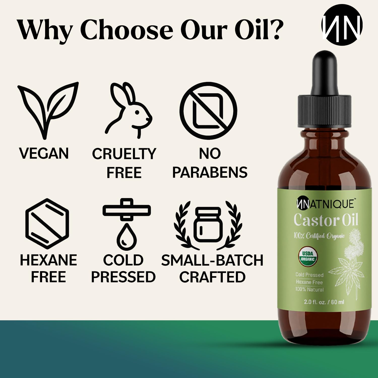 Natnique Castor Oil natural beauty oil for hair and skin.