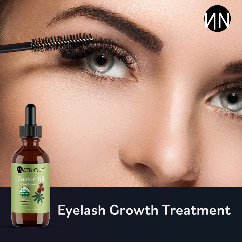 Natnique Castor Oil hexane-free unrefined formula in glass bottle