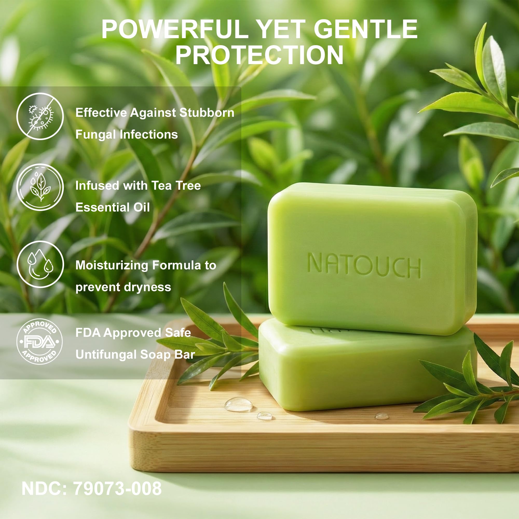 Natouch antifungal soap bar closeup highlighting tea tree oil for gentle cleansing
