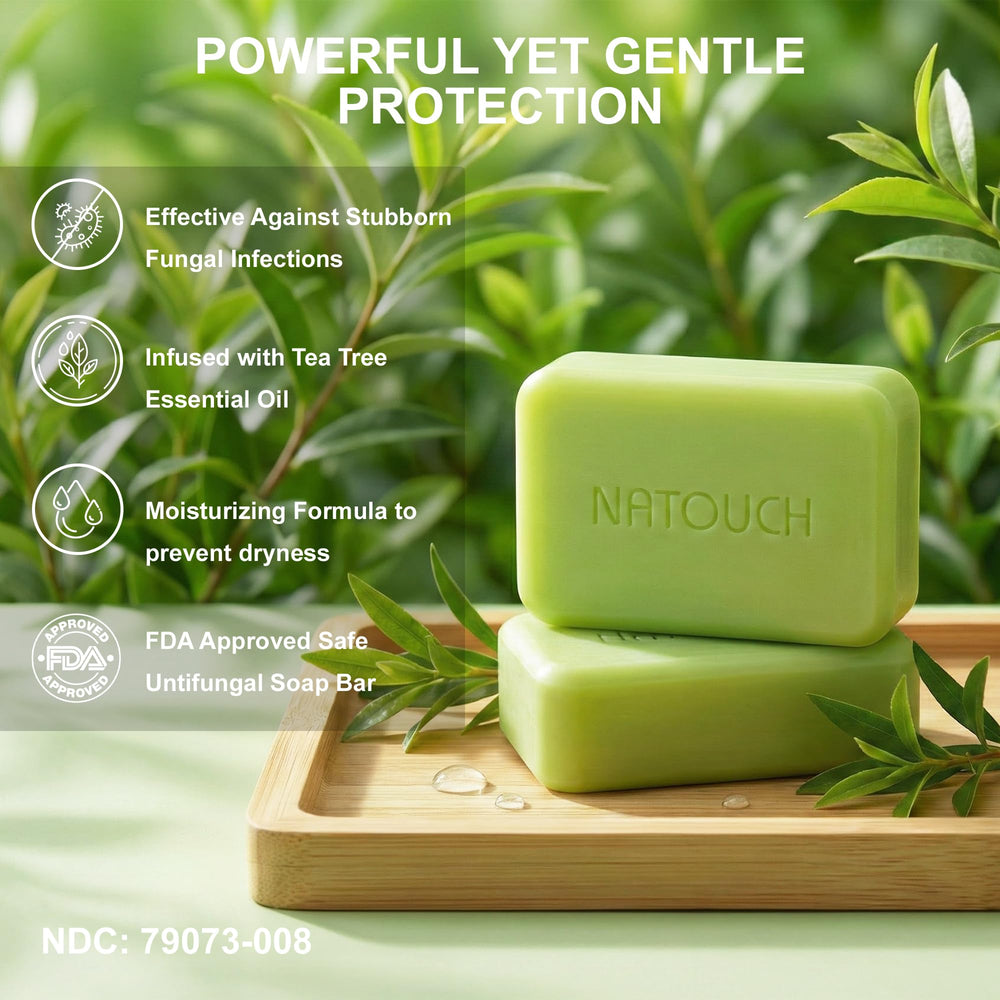 Natouch antifungal soap bar closeup highlighting tea tree oil for gentle cleansing