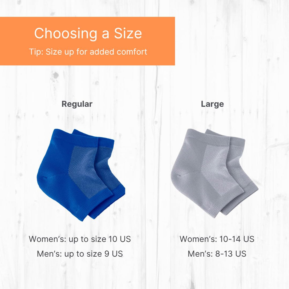 NatraCure gray large version of vented heel sleeves for fit options.