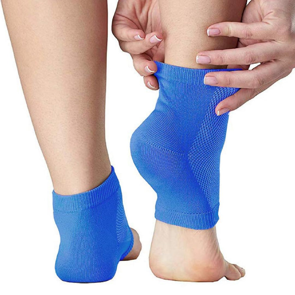 NatraCure vented moisturizing gel heel sleeves in package showing three pairs.
