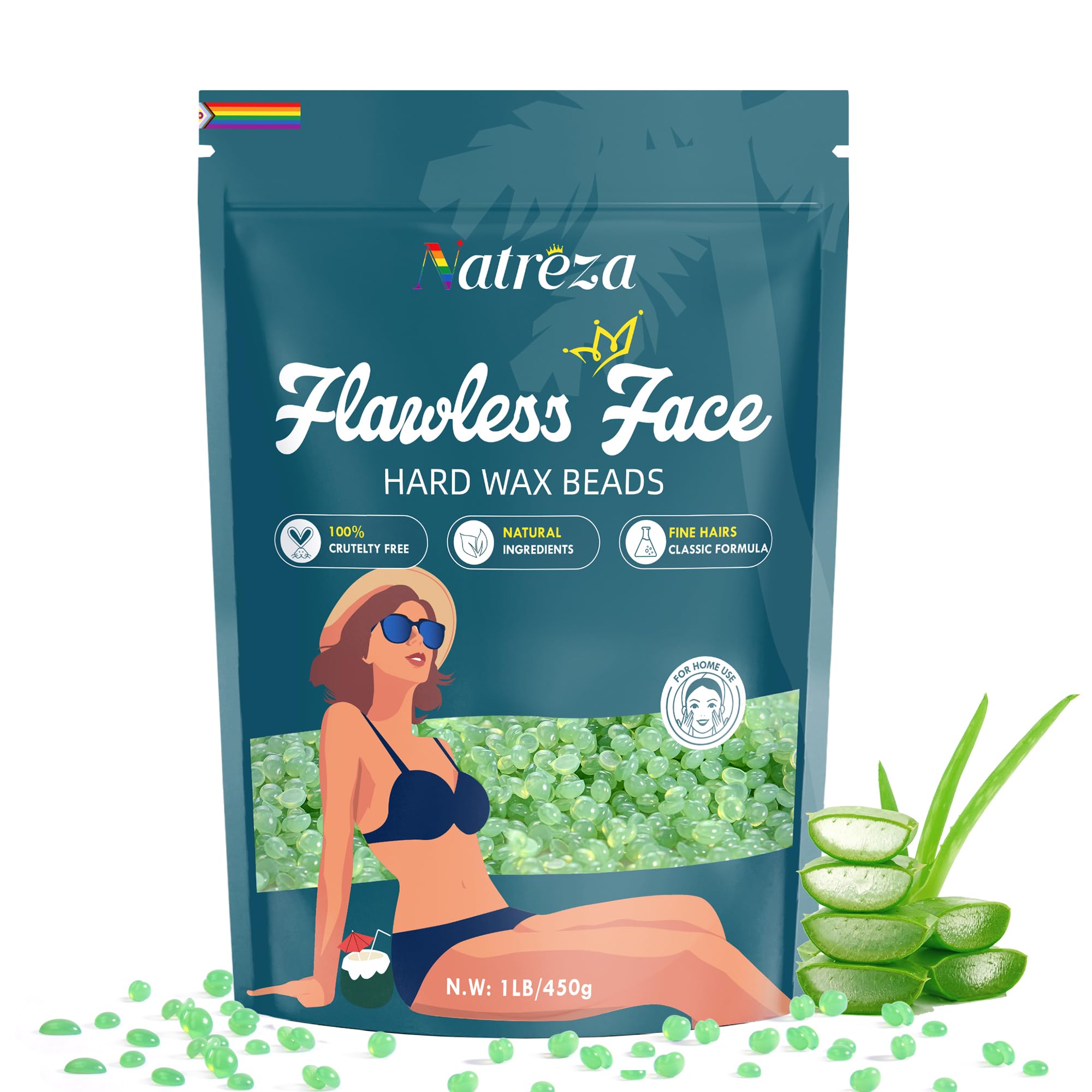Natreza hard wax beads for the face provide gentle, precise facial hair removal.