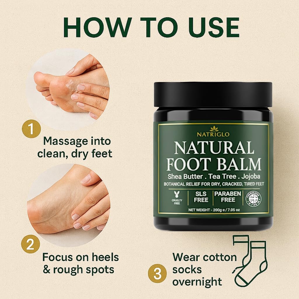 Natriglo multi-use foot moisturizer for ankles, toes, and cuticles.