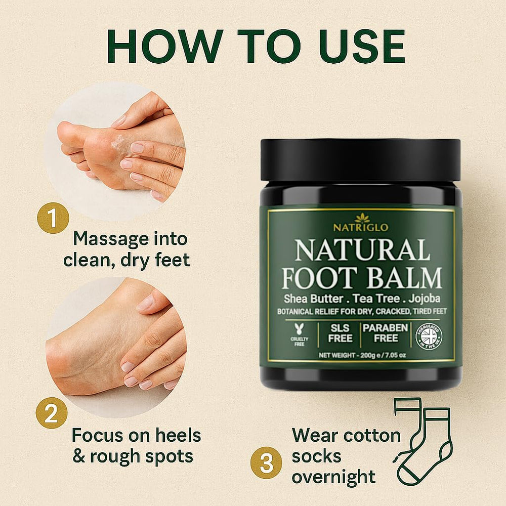 Natriglo multi-use foot moisturizer for ankles, toes, and cuticles.