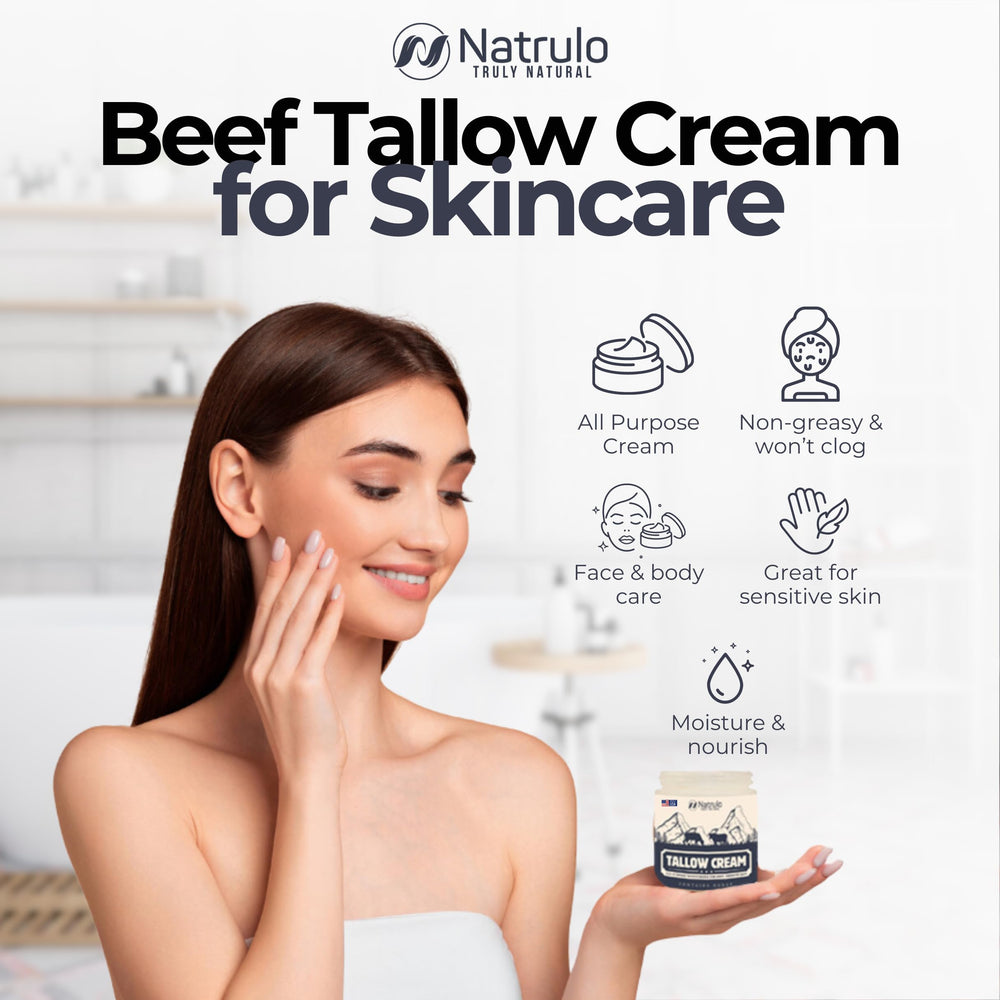 Natrulo Beef Tallow Cream honey jar highlights natural ingredients for daily skin care.
