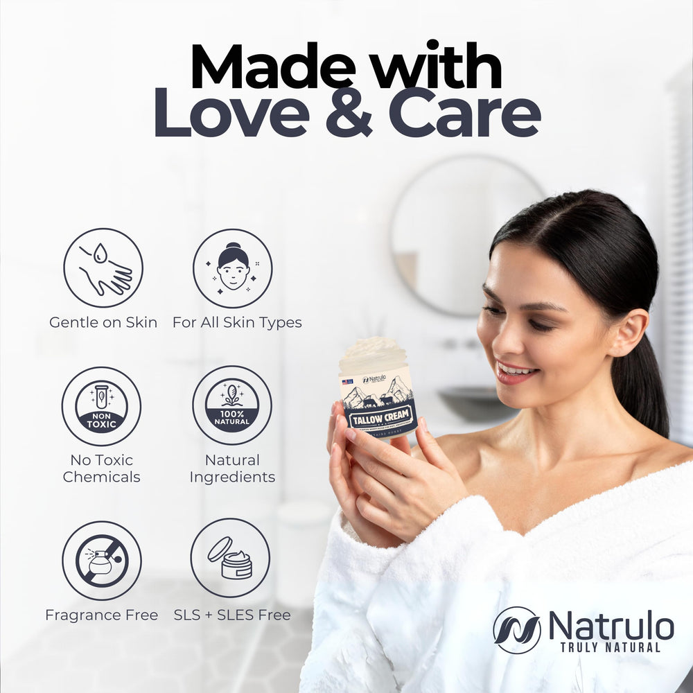 Natrulo Beef Tallow Cream USA-made packaging communicates handcrafted quality.
