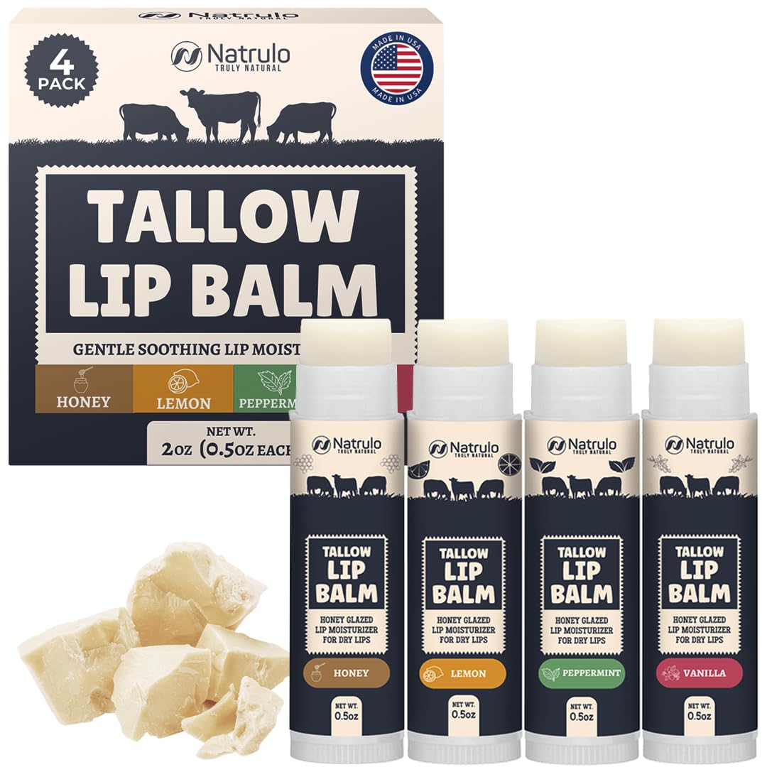 Natrulo Beef Tallow Lip Balm jar close-up showing rich hydration for dry lips