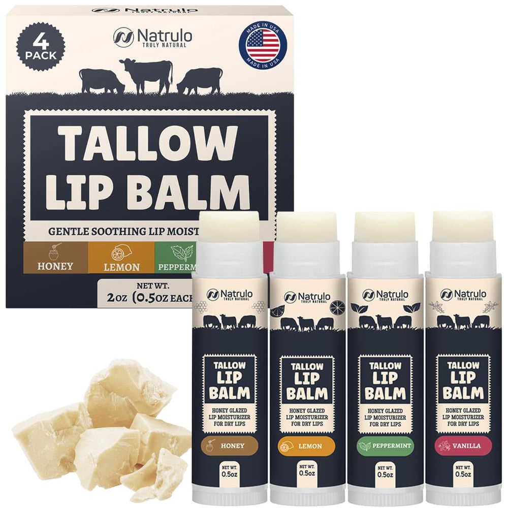 Natrulo Beef Tallow Lip Balm jar close-up showing rich hydration for dry lips