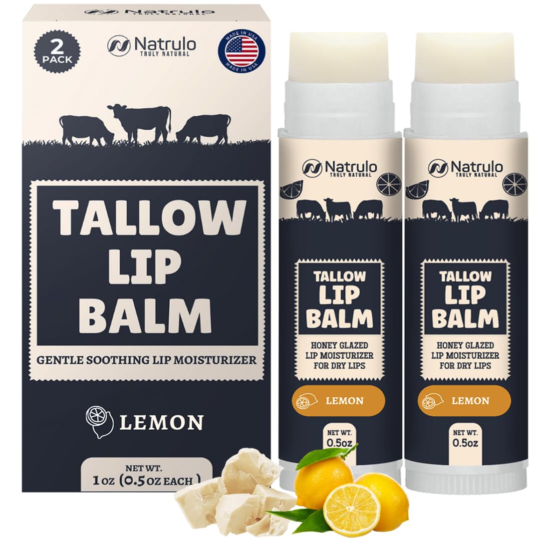 Natrulo beef tallow lip balm lemon tube for hydrating lip care
