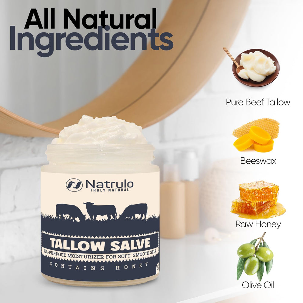 Natrulo Beef Tallow Salve USA packaging communicates quality and domestic craft
