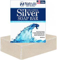 Natrulo Colloidal Silver Soap Bar unscented 4oz packshot for versatile cleansing