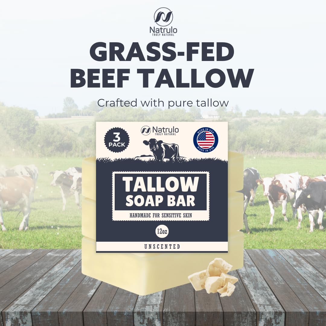 Natrulo grass-fed tallow soap close-up showing moisturizing cleansing