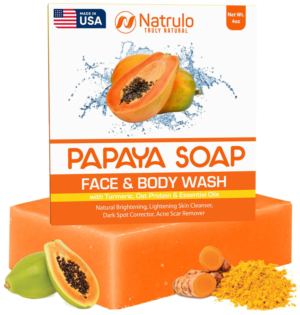 Natrulo Papaya Soap Bar close-up showing brightening formula for even-toned skin.